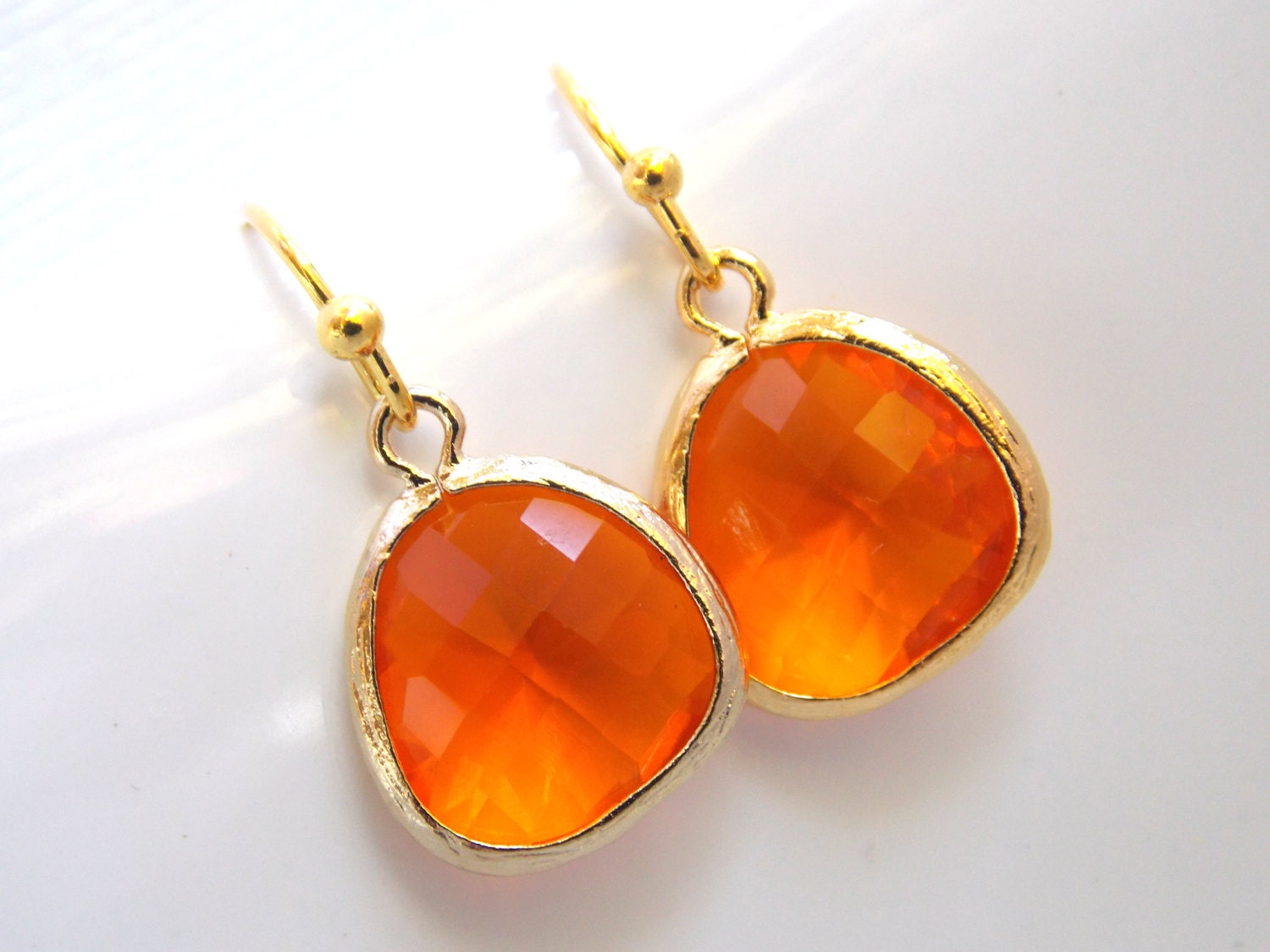 Orange Earrings Glass Earrings Tangerine Gold Earrings - Etsy