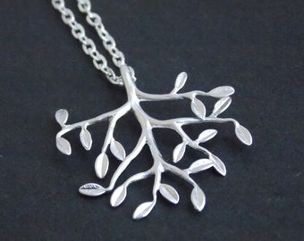 Leaf Necklace, Tree Necklace, Matte Silver Leaves Necklace, Branch Necklace, Tree of Life Necklace, Silver Necklace, Silver Tree Pendant