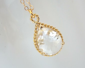 Crystal Necklace, Gold Filled, Crystal Jewelry, Wedding Jewelry, Bridesmaid Necklace, Bridal Necklace, Bridesmaid Gifts, Crystal Pendant