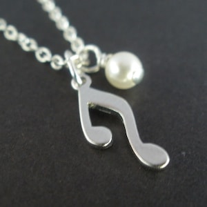 Muziek Opmerking ketting, muziek Opmerking charme, muziek Opmerking sieraden, zilveren ketting, White Pearl, Parelsnoer, sierlijke halsketting, Gift