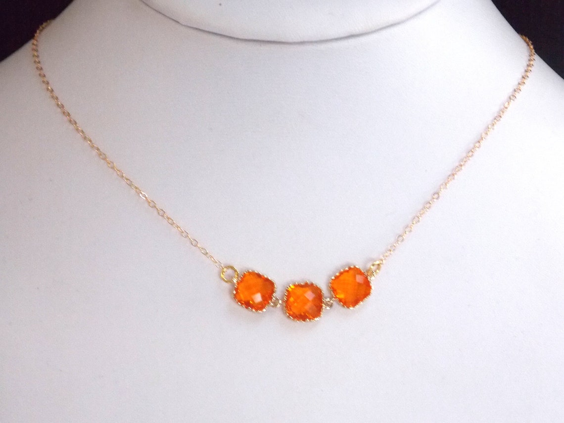 Orange Necklace Glass Necklace Gold Orange Carnelian Gold Etsy