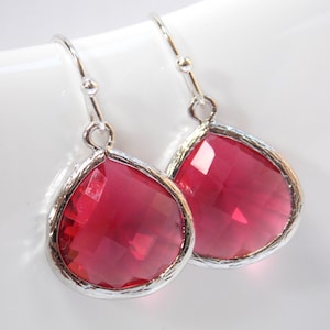 Fuschia Earrings, Fuchsia Earrings, Hot Pink, Bridesmaid Jewelry, Silver, Bridesmaid Earrings, Bridesmaid Earring Sets, Bridesmaid Gifts