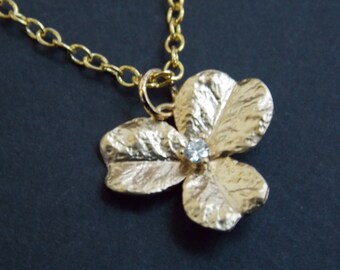 Flower Necklace, Gold Necklace, Gold Flower Necklace, Flower Pendant, Cubic Zirconia, Orchid Necklace, Bridesmaid Necklace, Bridesmaid Gift