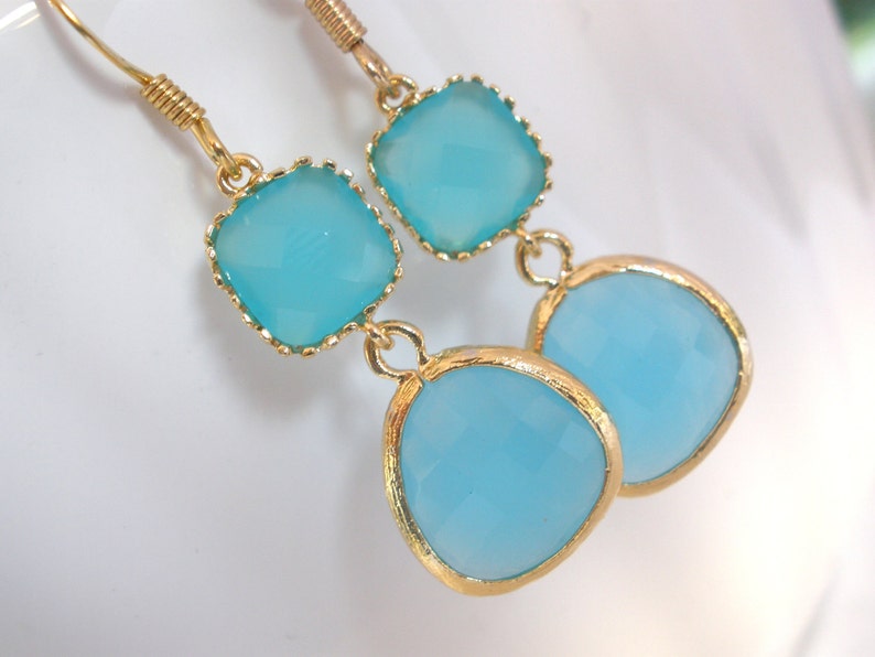 Blue Earrings Aqua Blue Earrings, Gold Earrings, Mint Earrings, Turquoise, Bridesmaid Earrings, Bridesmaid Jewelry, Bridal, Bridesmaid Gifts image 3