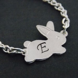 Silver Bracelet, Rabbit Bracelet, Initial Bracelet, Bunny Bracelet, Silver, Personalized, Bunny Charm, Tiny, Animal Jewelry, Friend Gift