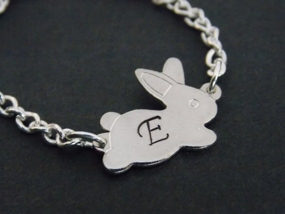 Silver Bracelet Rabbit Bracelet Initial Bracelet Bunny | Etsy