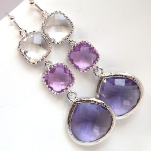 Purple Earrings, Lavender, Drop, Dangle, Lilac, Glass Clear Silver, Bridesmaid Jewelry, Bridesmaid Earrings, Bridal Jewelry, Bridesmaid Gift