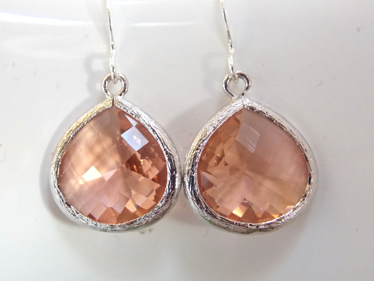 Peach Earrings Blush Glass Earrings Coral Champagne Etsy