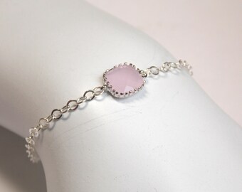 Pink Bracelet, Glass Bracelet, Ice Pink, Light Pink, Dusty Pink, Sterling Silver, Wedding Jewelry, Bridesmaids Bracelet, Bridesmaid Gifts