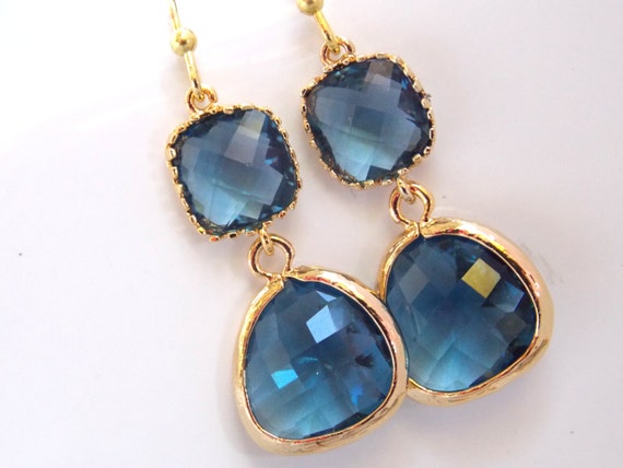 Navy Blue Earrings, Gold Navy Earrings, Montana Blue, Dark Blue, Royal Blue, Glass, Bridesmaid Earrings, Bridesmaid Jewelry, Bridesmaid Gift