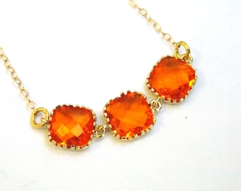 Orange Necklace, Glass Necklace, Gold Orange, Carnelian, Gold Filled, Tangerine, Bridesmaid Necklace, Bridal Jewelry, Bridesmaid Gifts