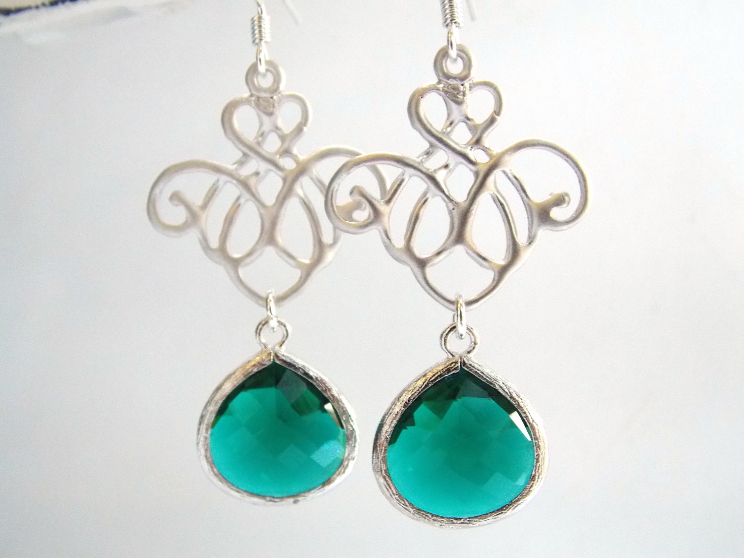 Emerald Earrings Green Earrings Glass Earrings Silver | Etsy