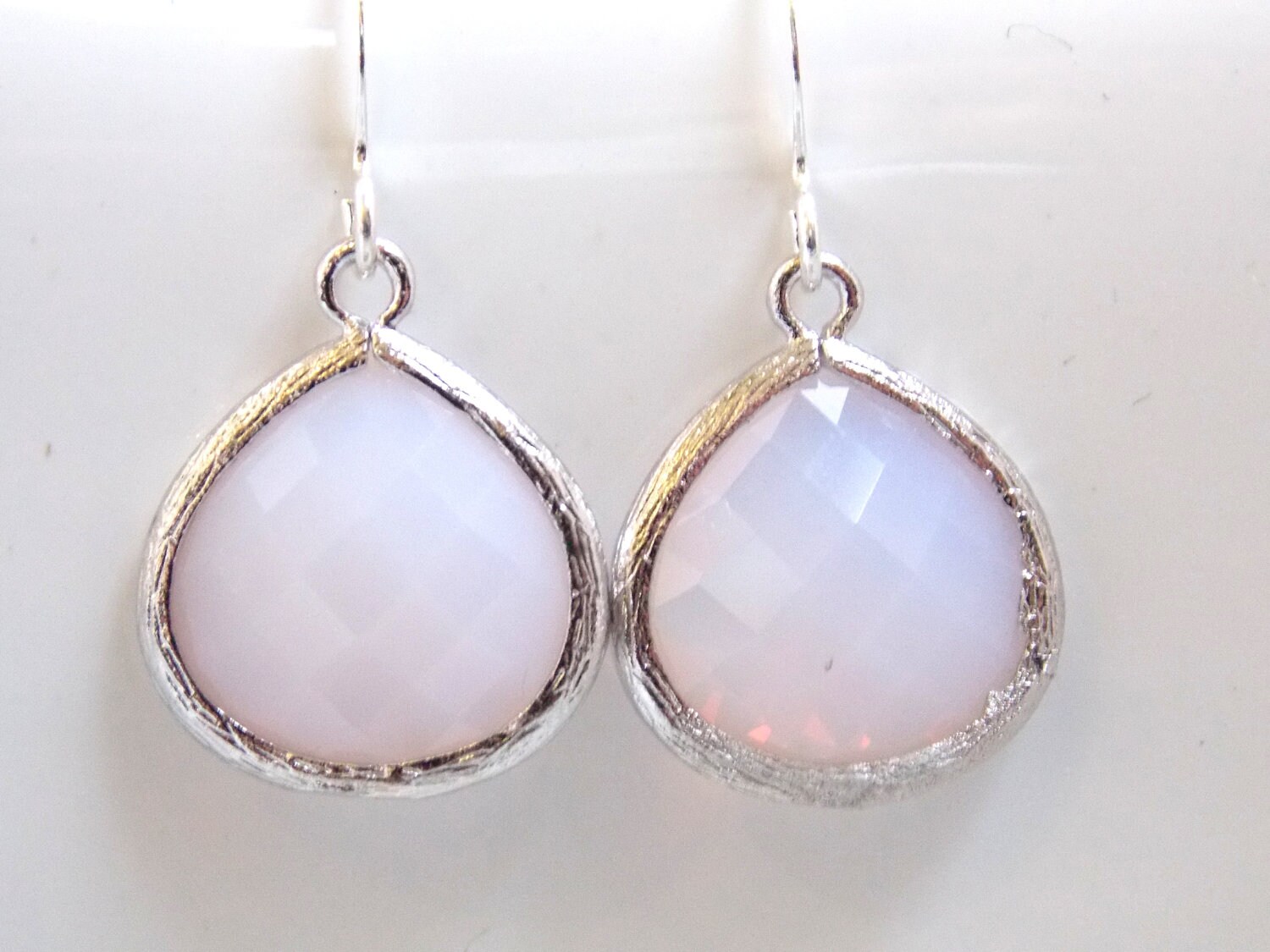 White Opal Earrings, Gold Earrings, Dangle Earrings, Glass, Opalescent ...
