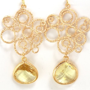 Yellow Earrings, Gold Earrings, Glass Earrings, Citrine, Jonquil, Wedding Jewelry, Bridal Earrings, Bridesmaid Earrings, Bridesmaid Gifts