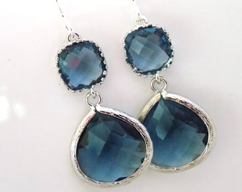 Navy Blue Earrings, Sapphire, Navy Earrings, Dark Blue, Bridesmaid Jewelry, Glass, Bridesmaid Earrings, Bridal Jewelry, Bridesmaid Gift