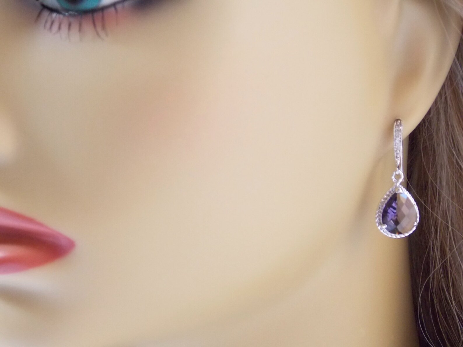 Genuine Purple Tanzanite Lab Diamond Silver Floral Earrings