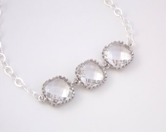 Crystal Bracelet, Sterling Silver Bracelet, Glass Earrings, Clear Bracelet, Wedding Jewelry, Bridal, Bridesmaids Bracelet, Bridesmaid Gifts