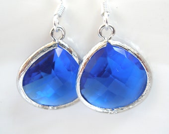 Blue Earrings, Silver Earrings, Cobalt Blue, Deep Blue Earrings, Silver Blue, Bridesmaid Earrings, Bridal Earrings Jewelry, Bridesmaid Gift