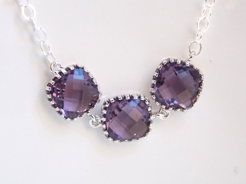 Sterling Silver Bridesmaid Necklace Bridesmaid Jewelry Bridal Jewelry Glass Necklace Silver Purple Necklace Amethyst Tanzanite