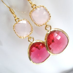 Pink Earrings, Gold Fuschia Earrings, Soft Pink, Fuchsia, Pale Pink, Bridesmaid Earrings, Bridesmaid Jewelry, Bridesmaid Gifts, Friend Gift