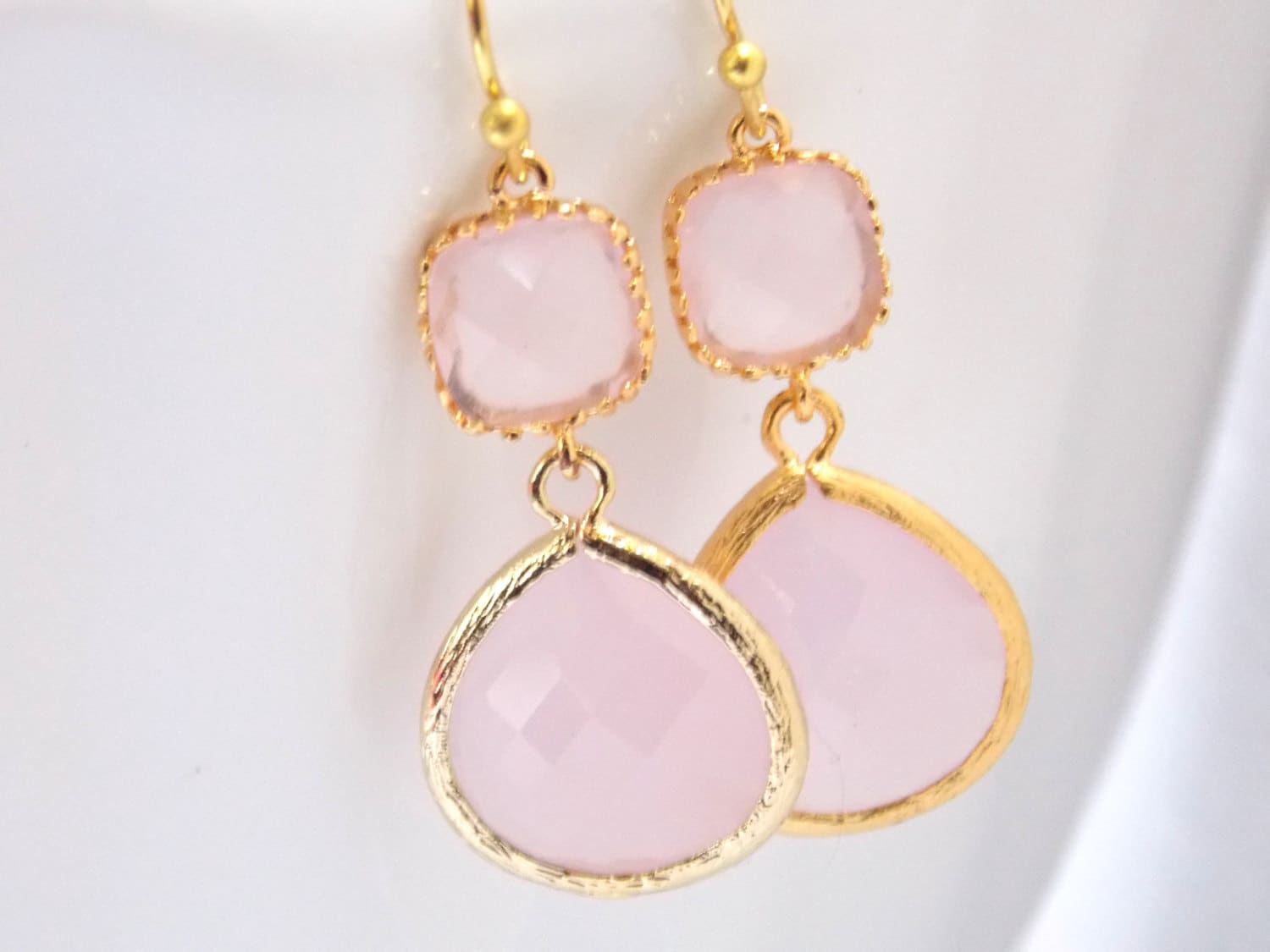 Pink Earrings Glass Earrings Gold Earrings Ice Pink Soft Etsy