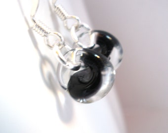 Black Earrings, Black Glass Earrings, Lampwork Earrings, Tear Drop Earrings, Jet, Glass Earrings, Petite Black Earrings