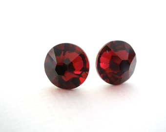 Swarovski Crystal Stud Earrings, Ruby Crystal Earrings, Post Earrings, Red Earrings, Ruby, Scarlet, Bridesmaid Earrings, Bridesmaid Gifts