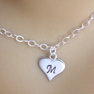 Initial Heart Necklace, Personalized Necklace, Sterling Silver, Baby Shower, Heart Pendant, Heart Initial Necklace, Hand Stamped, Mom Gift