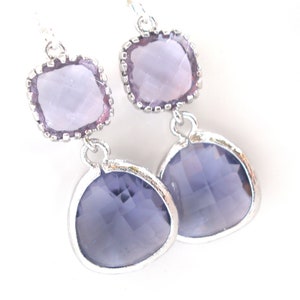 Purple Earrings, Silver Lavender Earrings, Glass, Purple, Tanzanite, Amethyst, Bridesmaid Earrings, Bridal Jewelry, Bridesmaid Gifts