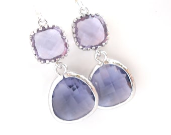 Purple Earrings, Silver Lavender Earrings, Glass, Purple, Tanzanite, Amethyst, Bridesmaid Earrings, Bridal Jewelry, Bridesmaid Gifts