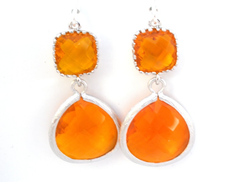 Orange Earrings Silver Mint Earrings Tangerine and Mint Etsy