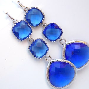 Blue Earrings, Cobalt Blue, Glass Earrings, Long Earrings, Dangle, Silver, Bridesmaid Jewelry, Bridesmaid Earrings, Bridal, Bridesmaid Gift
