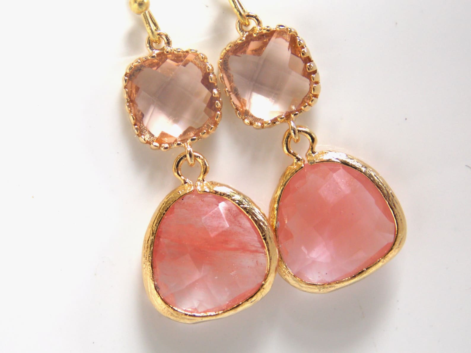 Peach Earrings Coral Earrings Glass Earrings Champagne Etsy