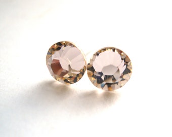 Swarovski Crystal Stud Earrings, Crystal Earrings, Beige, Champagne and Neutral, Silk Color, Post Earrings, Bridesmaid Gifts