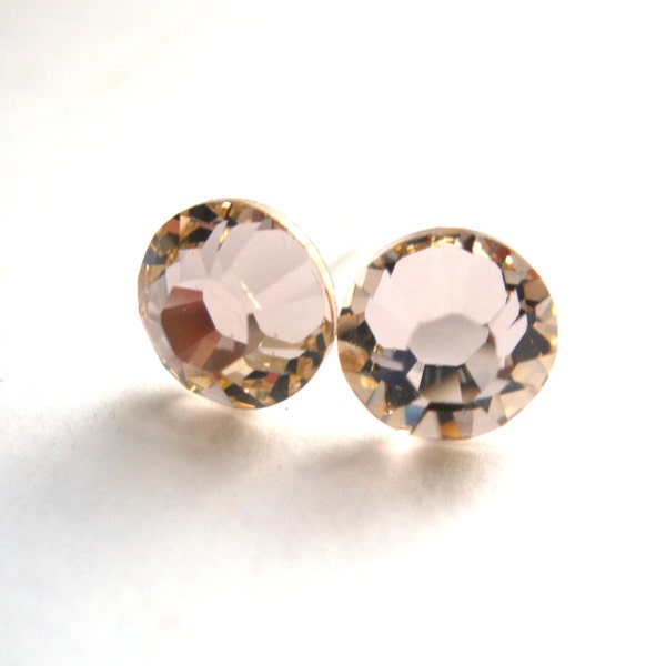 Swarovski Crystal Stud Earrings, Crystal Earrings, Beige, Champagne and Neutral, Silk Color, Post Earrings, Bridesmaid Gifts