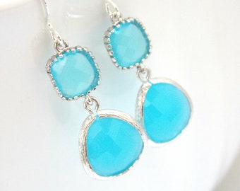 Blue Earrings, Glass Earrings, Silver Earrings, Aqua, Ocean Blue, Aquamarine, Bridesmaid Earrings, Bridal Earrings Jewelry, Bridesmaid Gift