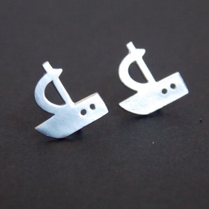 Sailboat Earrings, Ship Earrings, Silver Earrings, Boat Ship Jewelry, Dainty Jewelry, Stud Earrings, Matte Rhodium, Birthday Gift