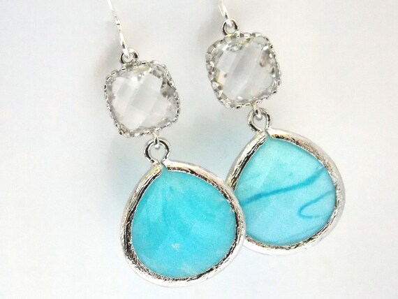 Chalcedony イヤリング アクアライトブルー スムースシンプルダングルデイリーティアドロップ K10 地中海の美しい滴 一粒シーブルーカルセドニー(トリリアントカット