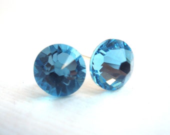 Blue Studs, Swarovski Crystal, Crystal Earrings, Post Studs, Blue Earrings, Aquamarine, Light Blue, Bridesmaid Earrings, Bridesmaid Gift