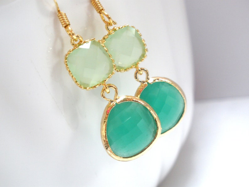 Mint Necklace Gold Green Necklace Bridesmaid Jewelry Etsy