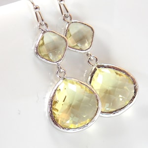 Silver Yellow Earrings, Light Yellow, Soft Yellow, Glass, Silver, Wedding Jewelry, Bridesmaid Earrings, Bridesmaid Jewelry, Bridal Jewelry