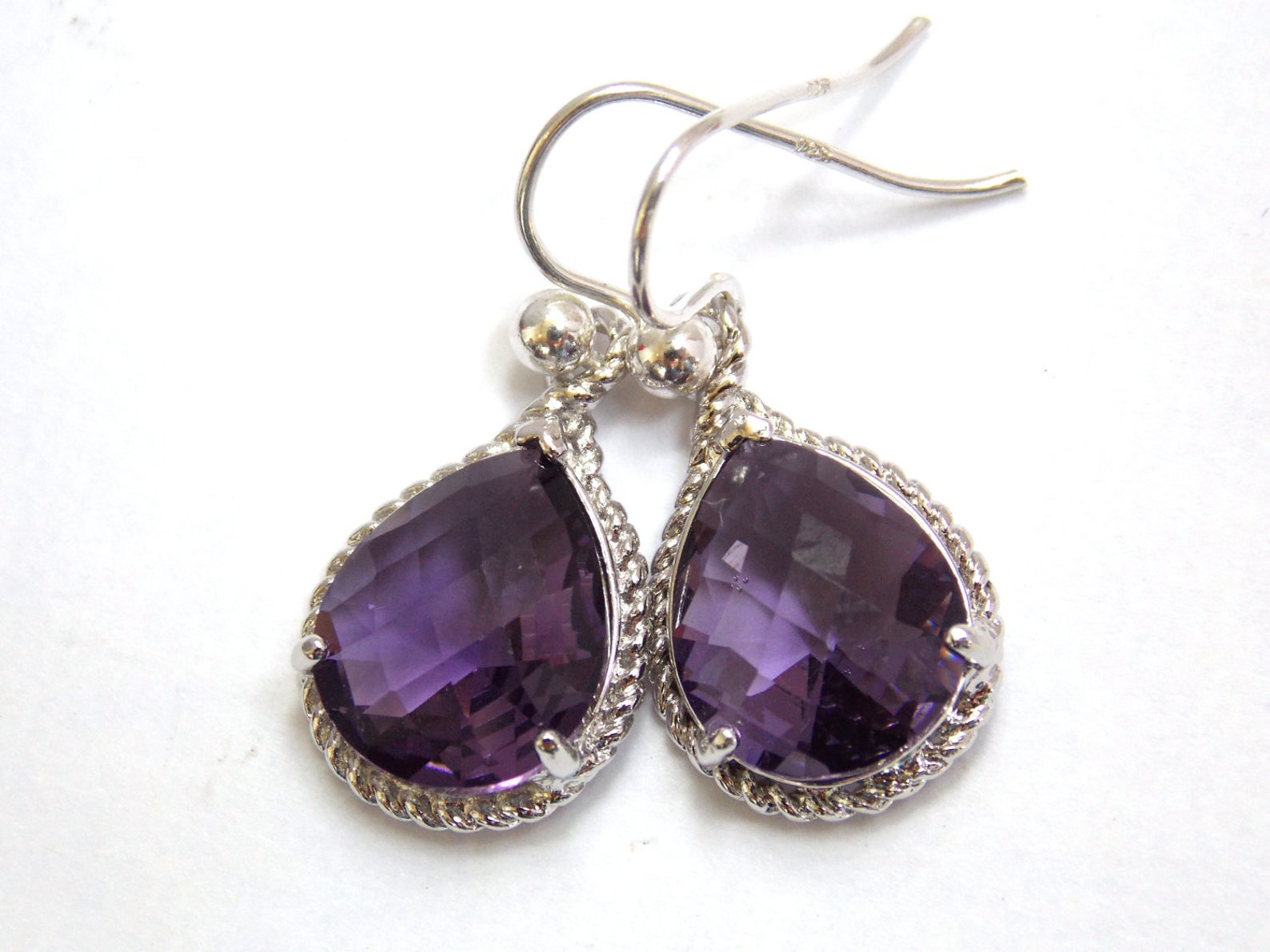 Purple Earrings Glass Earrings Silver Drop Dangle - Etsy