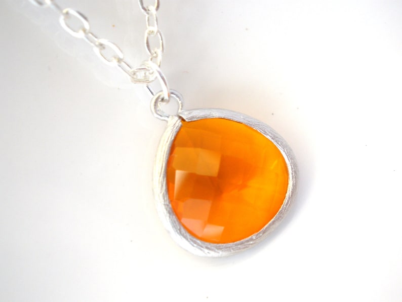 Orange Necklace, Silver Orange, Sterling Silver Necklace, Tangerine, Opal, Glass Necklace, Weddings, Bridesmaid Necklace, Bridesmaid Gifts image 2