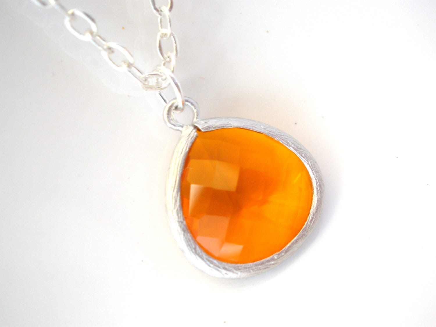 Orange Necklace Silver Orange Sterling Silver Necklace Etsy