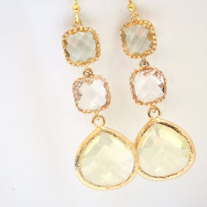 Yellow Earrings, Glass Earrings, Clear Earrings, Jonquil, Bridal Earrings, Bride Earrings, Gold, Bridesmaid Earrings, Bridesmaid Gifts