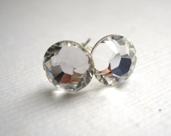 Boucles d’oreilles Swarovski Crystal Stud, Boucles d’oreilles en cristal, Boucles d’oreilles post, Plaqué argent, Blanc, Clair, Transparent, Cadeaux de demoiselle d’honneur