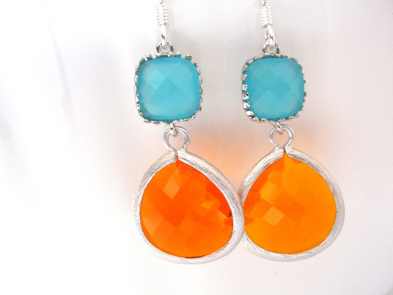 Orange Earrings Silver Mint Earrings Tangerine and Mint Etsy