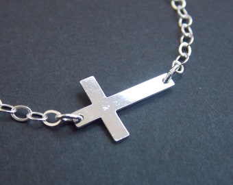 Sideways Cross Necklace, Silver Sideway Cross Necklace, Silver Cross Necklace, Silver Necklace, Cross Pendant, Birthday Gift