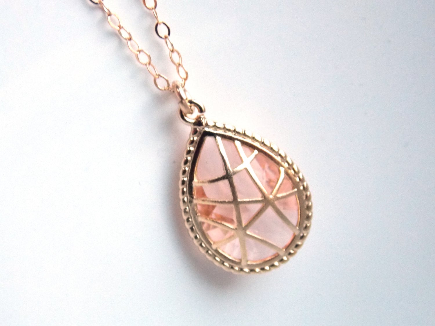 Peach Necklace Champagne Necklace Glass Gold Filled Blush Etsy