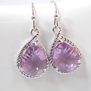 Lavender Earrings, Lilac Earrings, Glass, Silver, Purple, Bridesmaid Jewelry, Wedding Jewelry, Bridesmaid Earrings, Bridesmaid Gifts, Dangle image 2